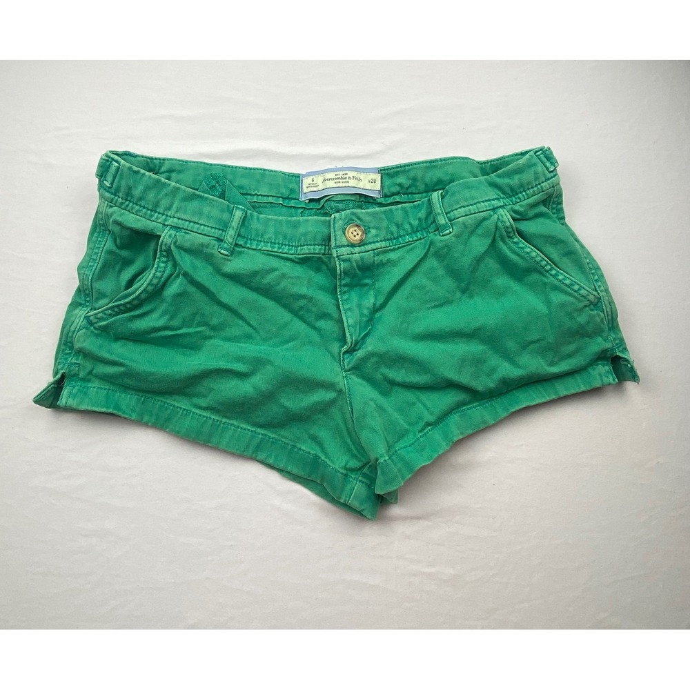 Abercrombie & Fitch Green Twill Shorts Womens 6 Low Rise Embroidered Moose y2k